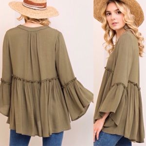 Tops - Olive Boho Empire Waist Blouse Tops - Olive Boho Empire Waist Blouse